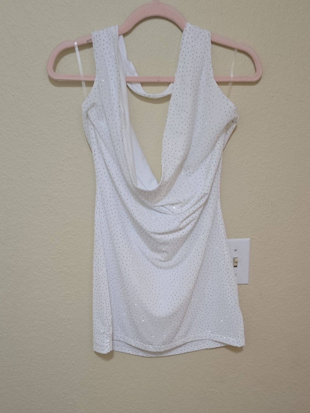 Peppermayo White Sparkle Draped Cowl Neck Mini Dress